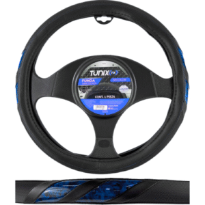 FUNDA PARA VOLANTE  MEDIANA DE 38 CM NEGRA CON LINEAS AZUL (PIEZA)