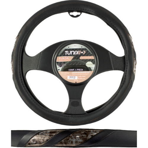 FUNDA PARA VOLANTE  MEDIANA DE 38 CM NEGRA CON LINEAS GRIS (PIEZA)
