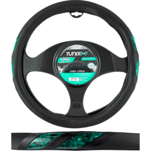 FUNDA PARA VOLANTE  MEDIANA DE 38 CM NEGRA CON LINEAS TORNASOL