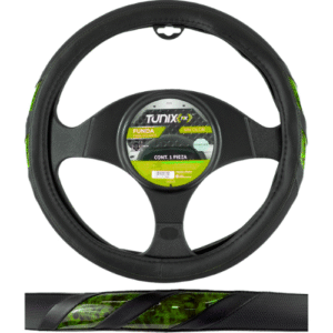 FUNDA PARA VOLANTE  MEDIANA DE 38 CM NEGRA CON LINEAS VERDE