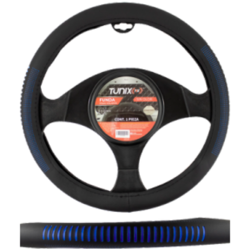 FU-3-413NB FUNDA PARA VOLANTE MEDIANA DE 38 CM NEGRA CON RAYAS AZULES (PIEZA)
