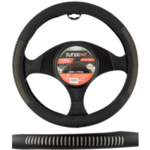 FUNDA PARA VOLANTE  MEDIANA DE 38 CM NEGRA CON RAYAS GRISES