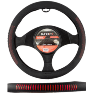 FUNDA PARA VOLANTE  MEDIANA DE 38 CM NEGRA CON RAYAS ROJAS