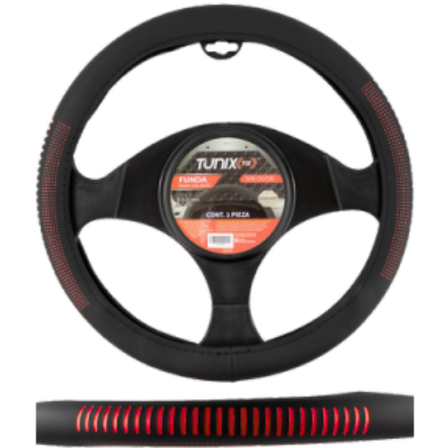 FUNDA PARA VOLANTE  MEDIANA DE 38 CM NEGRA CON RAYAS ROJAS (PIEZA)