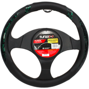 FUNDA PARA VOLANTE  MEDIANA DE 38 CM NEGRA CON DISEÑO DIAMANTE COLOR GRIS