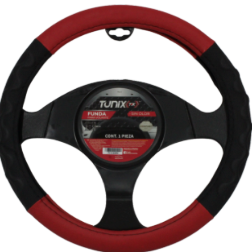 FU-3-422NR FUNDA PARA VOLANTE MEDIANA DE 38 CM BASE NEGRA CON LATERALES EN RELIEVE CON ONDAS ROJO (PIEZA)