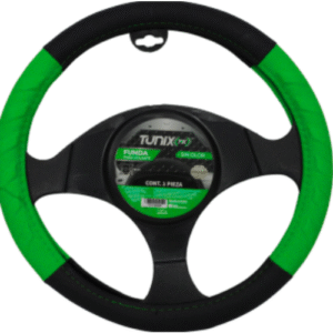 FUNDA PARA VOLANTE  MEDIANA DE 38 CM BASE NEGRA CON LATERALES EN RELIEVE CON CON FLECHA CONTINUA GRIS