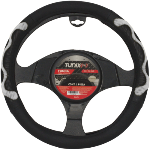 FU-3-427NG FUNDA PARA VOLANTE MEDIANA DE 38 CM NEGRA CON LATERALES VENTILADOS CON MOÑO GRIS (PIEZA)