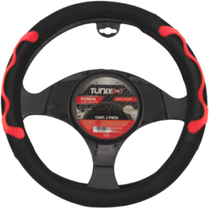 FUNDA PARA VOLANTE  MEDIANA DE 38 CM NEGRA CON LATERALES VENTILADOS CON MOÑO ROJO