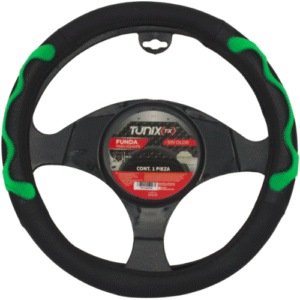 FUNDA PARA VOLANTE  MEDIANA DE 38 CM NEGRA CON LATERALES VENTILADOS CON MOÑO VERDE