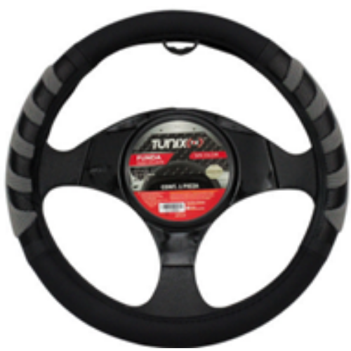 FU-3-428NG FUNDA PARA VOLANTE MEDIANA DE 38 CM NEGRA CON LATERALES VENTILADOS CON ARBOL GRIS (PIEZA)