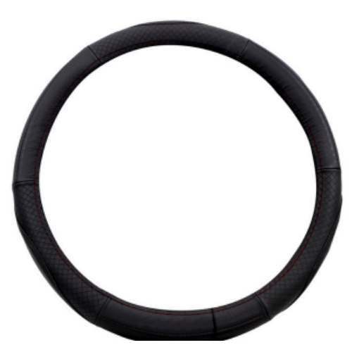 FU-P9104NB FUNDA PARA VOLANTE DE PIEL CALIDAD AAA MEDIANA DE 38 CM COLOR NEGRA CON PUNTOS Y COSTURA AZUL. (PIEZA)