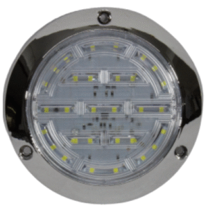 PLAFÓN REDONDO CON 28 LEDS Y BISEL CROMADO AMBAR 2 PULGADAS 12/24V