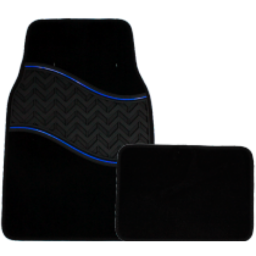 TAP-06NB TAPETE ALFOMBRA CON HULE PATRON OLAS 4 PIEZAS AZUL 1.8KG (JUEGO)