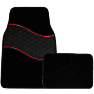 TAPETE ALFORMBA CON HULE PATRON OLAS 4 PIEZAS ROJO 1.8KG (JUEGO)