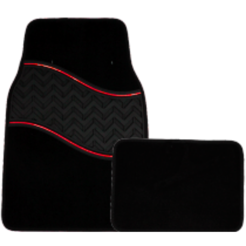 TAP-06NR TAPETE ALFORMBA CON HULE PATRON OLAS 4 PIEZAS ROJO 1.8KG (JUEGO)