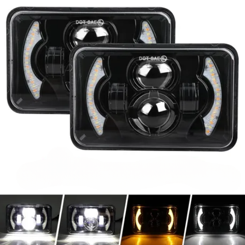 UNIDAD CUADRADA GRANDE DE 7in CON 4 HIPER LEDS, LUPA Y FONDO NEGRO BLANCO/AMBAR PAR (PAR)