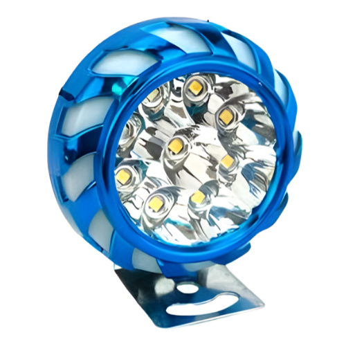 FARO PARA MOTOCICLETA CON 9 LED, RGB FUNCIÓN ALTA BAJA Y ESTROBO, LUZ BLANCA, CARCASA AZUL (PIEZA)