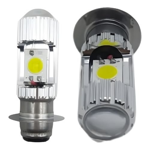 FOCO DE LED PARA MOTO CON LUPA BA20 ALTA Y BAJA CON CARCASA DE COLOR AZUL (PIEZA)