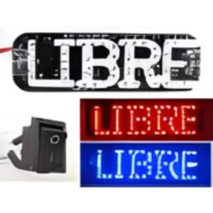 LB583_RDBU PLACA PARA TAXI SUJECIÓN CON CHUPÓN-LETRERO LIBRE 19CM X 6.3CM X 1MM 12V ROJO/AZUL (PZA)