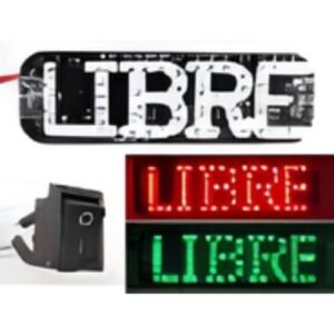 LB583_RDGN PLACA PARA TAXI SUJECIÓN CON CHUPÓN-LETRERO LIBRE 19CM X 6.3CM X 1MM 12V ROJO/VERDE (PZA)