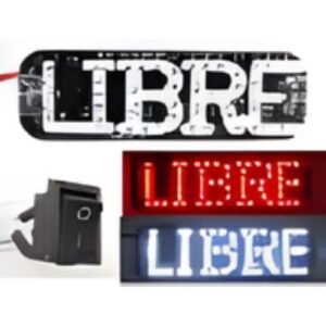 LB583_RDWH PLACA PARA TAXI SUJECIÓN CON CHUPÓN-LETRERO LIBRE 19CM X 6.3CM X 1MM 12V ROJO/BLANCO (PZA)