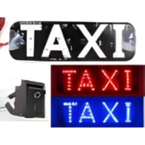 TX582_RDBU PLACA PARA TAXI SUJECIÓN CON CHUPÓN-LETRERO TAXI 19CM X 6.3CM X 1MM 12V ROJO/AZUL (PZA)