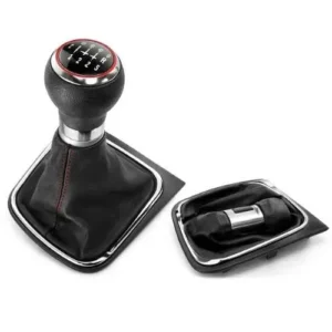 PERILLA DE PIEL - VW GOLF VI  MK5/MK6 (2005-2014) 5/6 VELOCIDADES  BASE CROMADA (PZA)