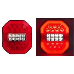 PLAFON UNIVERSAL POSTERIOR 14 LEDS ROJOS 8 BLANCOS CON ARILLO LUZ GEL CON FUNCIONES 12/24V (PZA)