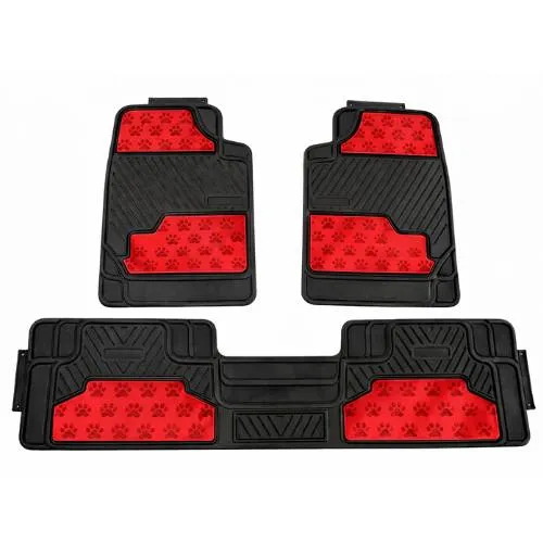 TAPETE GRUESO 3 PIEZAS NEGRO 5.47KG HUELLITAS ROJO (JUEGO)