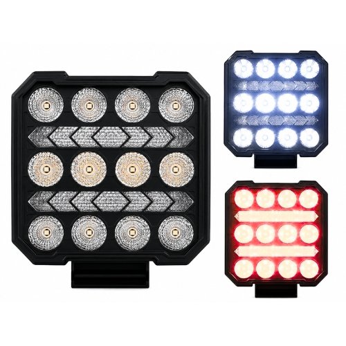 RENO92-R FARO CUADRADO DE LED ALTA INTENSIDAD CON DRL ROJO 12/24V (PAR)