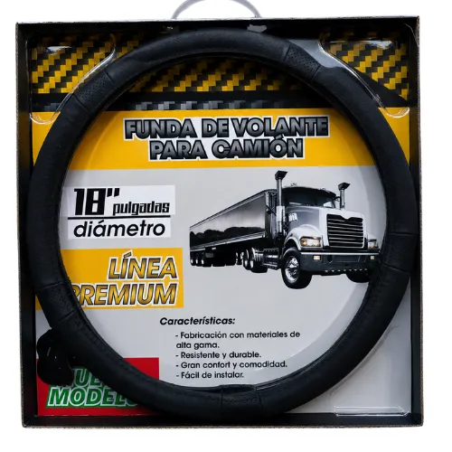 FUNDA DE VOLANTE DE 100% PIEL GENUINA PARA TRACTOCAMIÓN 18"(45CM) NEGRO NEGRO