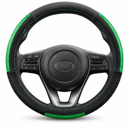 FUNDA PARA VOLANTE  MEDIANA DE 38 CM CON PLACA BRILLANTE COLOR VERDE