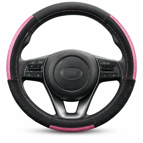 FUNDA PARA VOLANTE  MEDIANA DE 38 CM CON PLACA BRILLANTE COLOR ROSA
