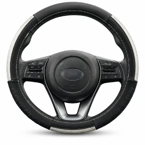 FUNDA PARA VOLANTE  MEDIANA DE 38 CM CON PLACA BRILLANTE COLOR PLATA