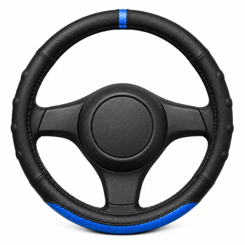 FUNDA PARA VOLANTE  MEDIANA DE 38 CM NEGRA CON SECCIÓN Y ANILLO AZUL