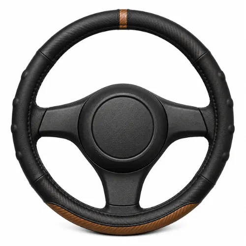 FUNDA PARA VOLANTE  MEDIANA DE 38 CM NEGRA CON SECCIÓN Y ANILLO CAFÉ