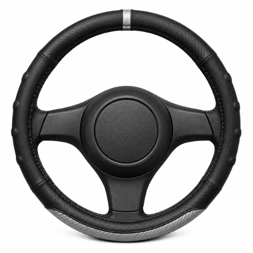 FUNDA PARA VOLANTE  MEDIANA DE 38 CM NEGRA CON SECCIÓN Y ANILLO GRIS
