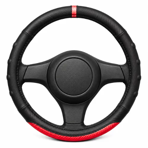 FUNDA PARA VOLANTE  MEDIANA DE 38 CM NEGRA CON SECCIÓN Y ANILLO ROJO