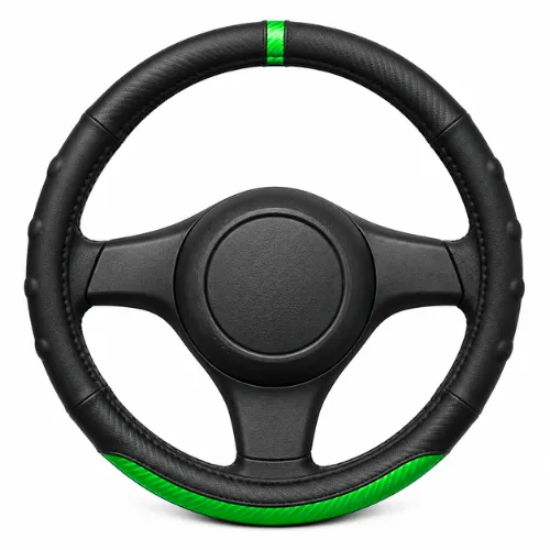 FUNDA PARA VOLANTE  MEDIANA DE 38 CM NEGRA CON SECCIÓN Y ANILLO VERDE