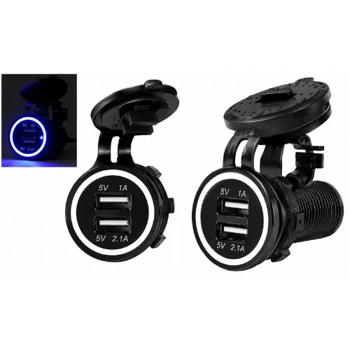 PH-01D CARGADOR USB PARA MOTOCICLETA CON ARILLO DE LUZ