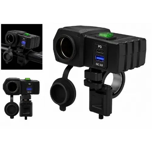 PH-26 CARGADOR USB PARA MOTOCICLETA CON CONEXIONES USB Y LECTOR DE VOLTAJE