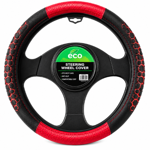 PP003BK_RD FUNDA DE VOLANTE TACTO-PIEL PARA AUTO 38CM ROJO