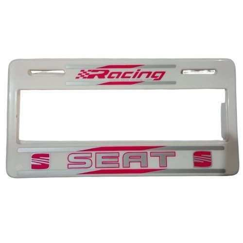Pser-SEAT racing blanco_rosa PORTA PLACA SERIGRAFIADO (PAR)