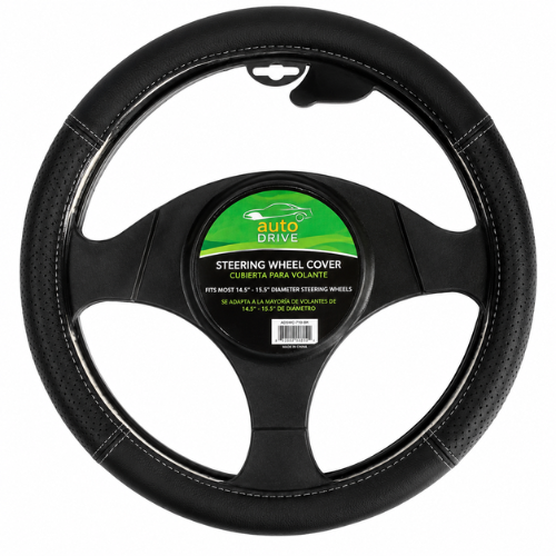 QXHT019_BK FUNDA DE VOLANTE AUTOMOTRIZ 100% PIEL GENUINA NEGRO