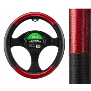 QXZY010_BK_RD FUNDA DE VOLANTE AUTOMOTRIZ 100% PIEL GENUINA NEGRO/ROJO