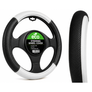 QXZY021_BK_GY FUNDA DE VOLANTE AUTOMOTRIZ 100% PIEL GENUINA NEGRO/GRIS