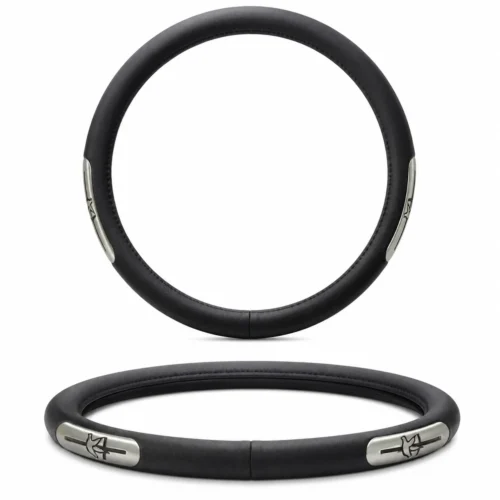 FU-3-1086NS FUNDA PARA VOLANTE MEDIANA CON REFLEJANTE DE 38 CM CON LABIO NEGRO CON PLATA (PIEZA)