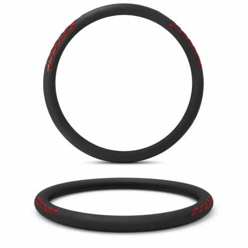 FUNDA PARA VOLANTE MEDIANA CON REFLEJANTE DE 38 CM CON PUNTAS DE FLECHA NEGRO CON ROJO. (PIEZA)