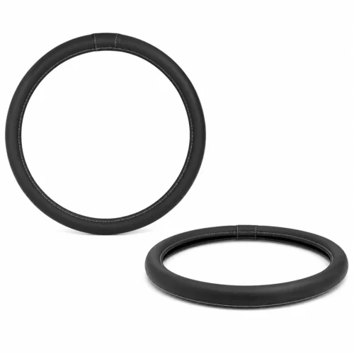 FUNDA PARA VOLANTE MEDIANA DE 38 CM NEGRA CON LÍNEA CENTRAL NEGRO CON CROMO. (PIEZA)
